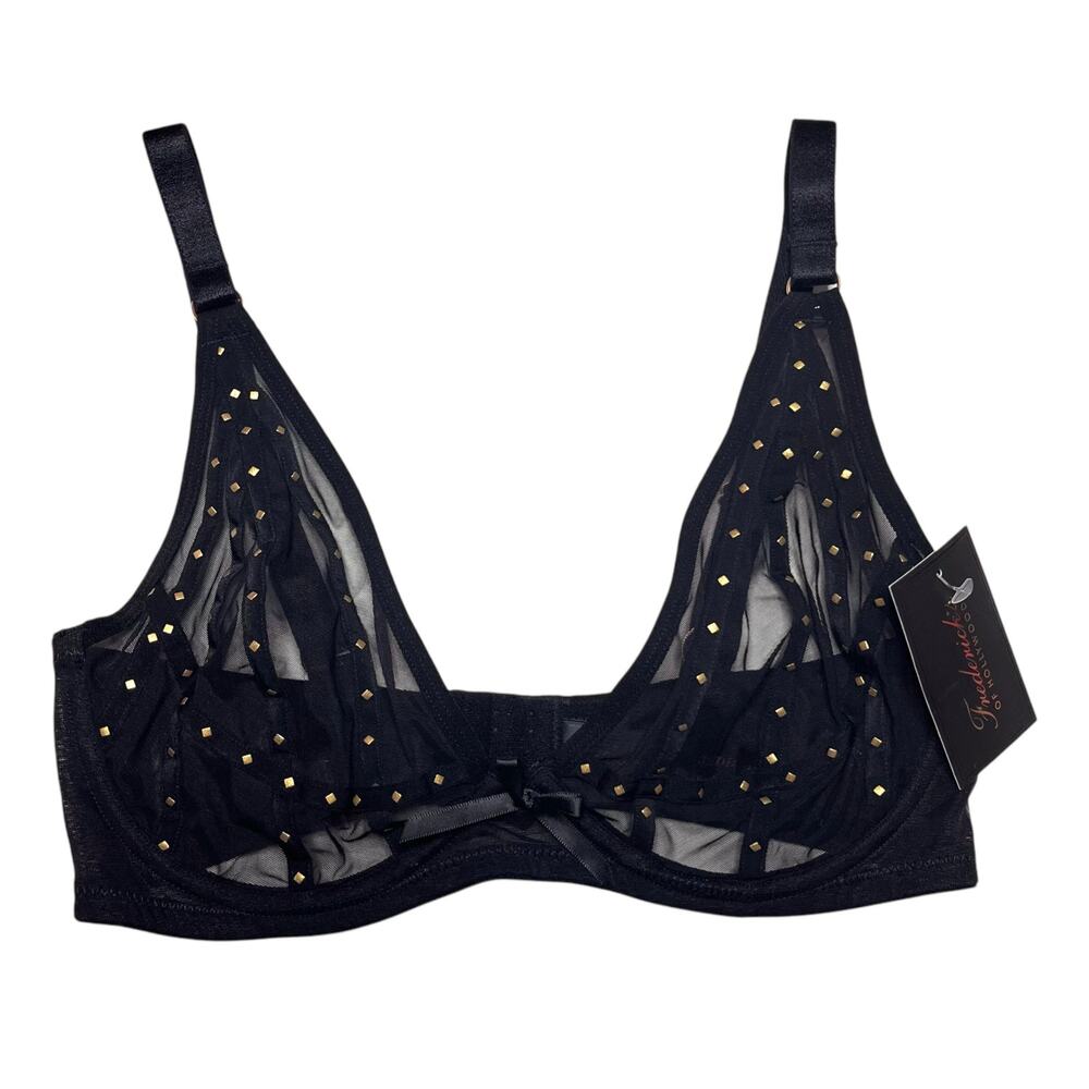 Frederick's of Hollywood Rozlyn Mesh and Stud Bra Black / Gold Size 32DD